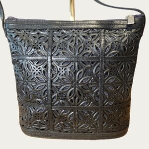 Vintage CEM Black Leather Cutout Crossbody Bag